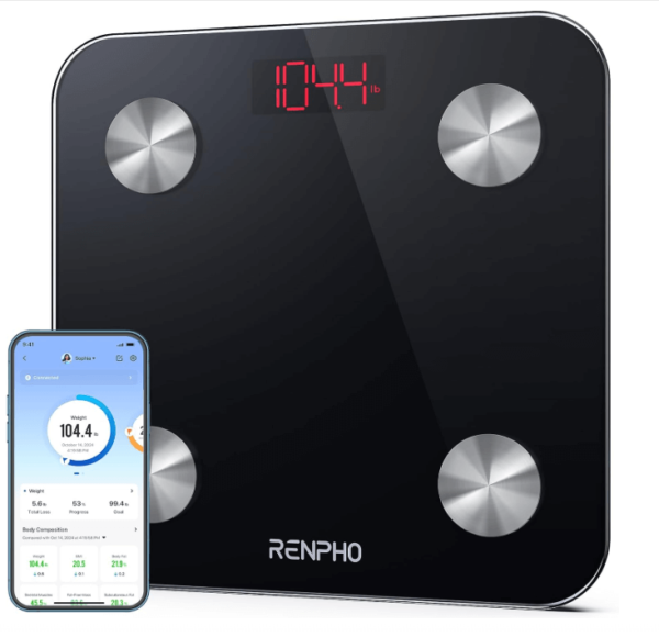 RENPHO Weighing Scales for Body Weight, Smart Bathroom Scales with App, Bluetooth Body Fat Scales for Body Fat, BMI, Muscle Mass Track, Weight Loss, Batteries Included, Elis 1 260CM